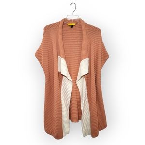 St. John Knit Waterfall Cardigan Peach Cream Open Front Sleeveless Large